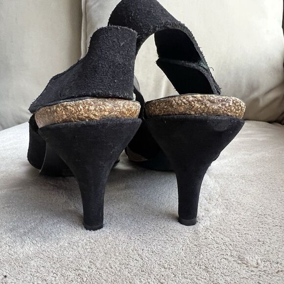 Pedro Garcia Maggie Black Suede Cork Heel Sandal Women EU 35.5 US 5.5 Slingback - Picture 9 of 16